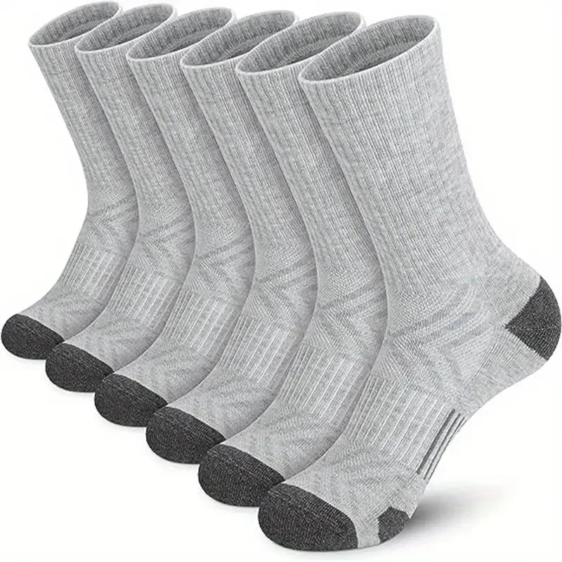 6 pairs Men's Solid Crew Socks - Comfy Breathable Thermal Socks for Winter & Autumn