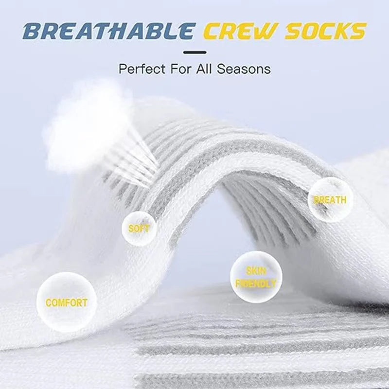 6 pairs Men's Solid Crew Socks - Comfy Breathable Thermal Socks for Winter & Autumn
