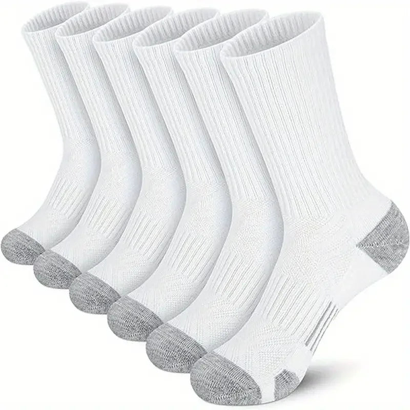 6 pairs Men's Solid Crew Socks - Comfy Breathable Thermal Socks for Winter & Autumn