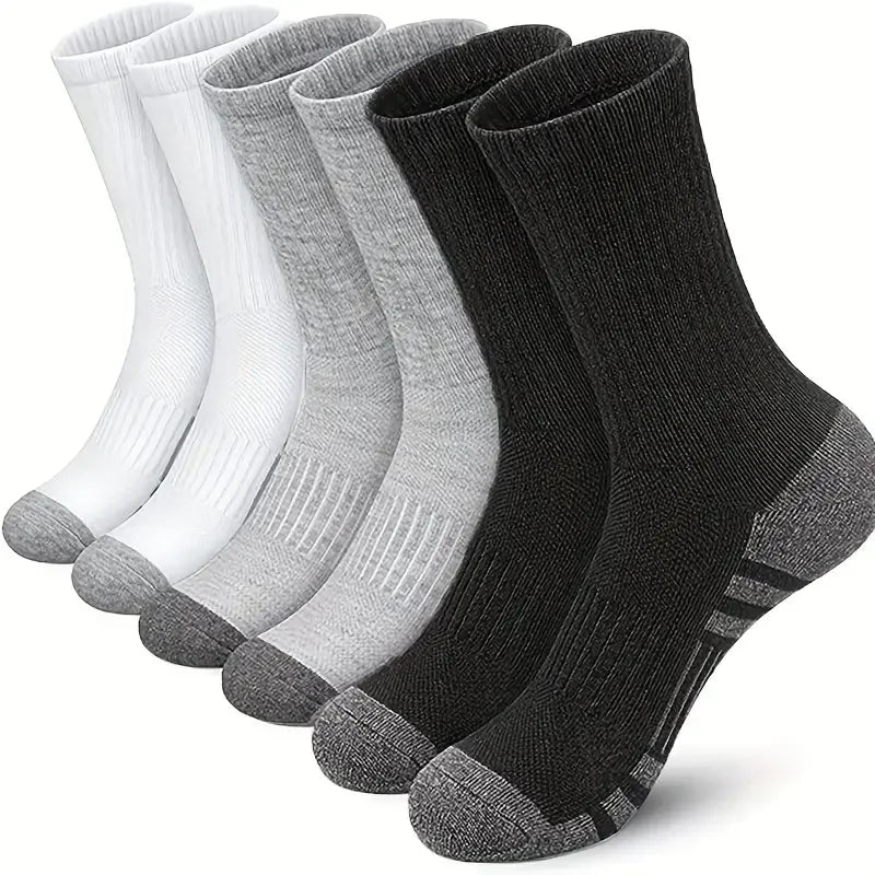 6 pairs Men's Solid Crew Socks - Comfy Breathable Thermal Socks for Winter & Autumn