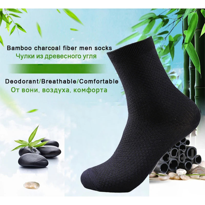10 Pairs/Lot Men's Bamboo Fiber Socks 2025 New Compression Autumn Long Black Business Casual Man Dress Sock Gift Plus Size 42-45