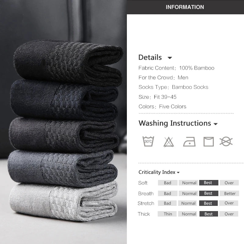 10 Pairs/Lot Men's Bamboo Fiber Socks 2025 New Compression Autumn Long Black Business Casual Man Dress Sock Gift Plus Size 42-45