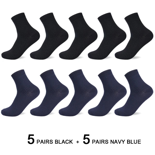 10 Pairs/Lot Men's Bamboo Fiber Socks 2025 New Compression Autumn Long Black Business Casual Man Dress Sock Gift Plus Size 42-45