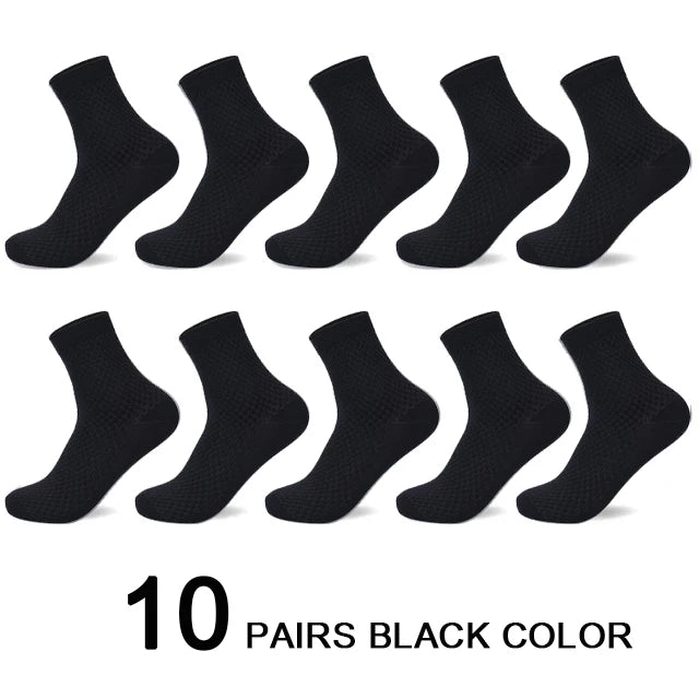 10 Pairs/Lot Men's Bamboo Fiber Socks 2025 New Compression Autumn Long Black Business Casual Man Dress Sock Gift Plus Size 42-45