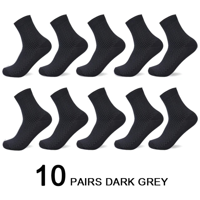 10 Pairs/Lot Men's Bamboo Fiber Socks 2025 New Compression Autumn Long Black Business Casual Man Dress Sock Gift Plus Size 42-45