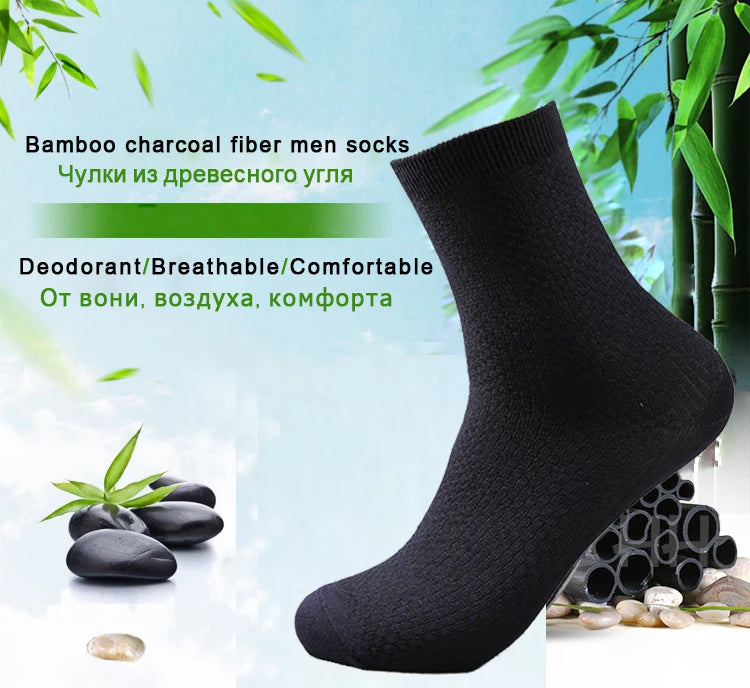10 Pairs/Lot Men's Bamboo Fiber Socks 2025 New Compression Autumn Long Black Business Casual Man Dress Sock Gift Plus Size 42-45