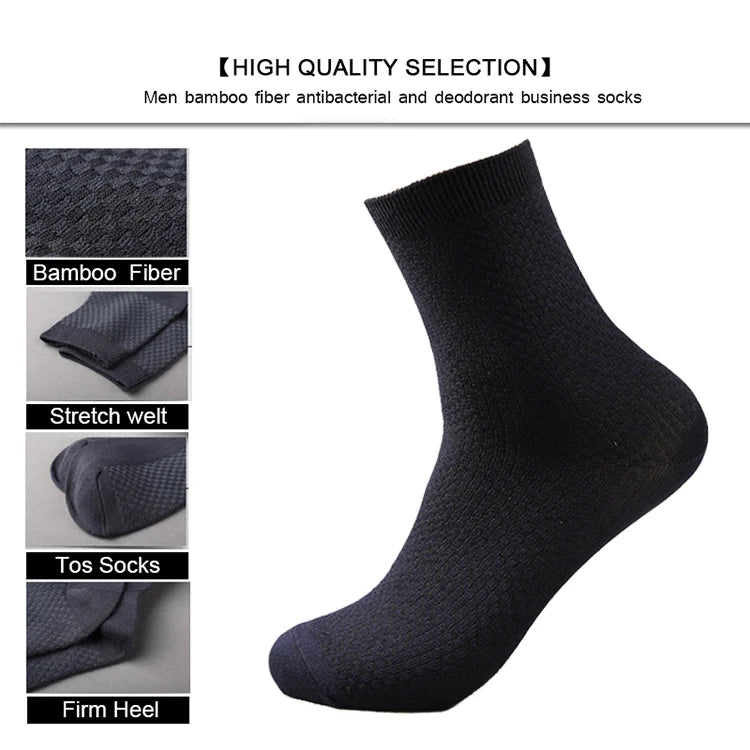 10 Pairs/Lot Men's Bamboo Fiber Socks 2025 New Compression Autumn Long Black Business Casual Man Dress Sock Gift Plus Size 42-45