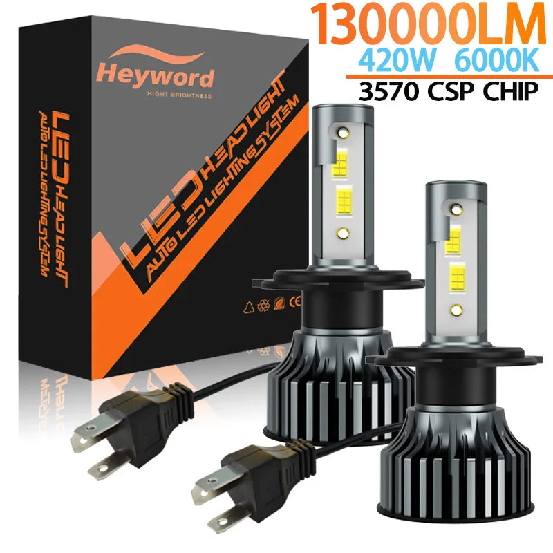 Heyword 2pcs bombillas 12V 9005 9006 H1 H4 H7 H13 9004 9007, 120000LM 300W  faro LED superbrillante para coche, Chip COB, 6000K