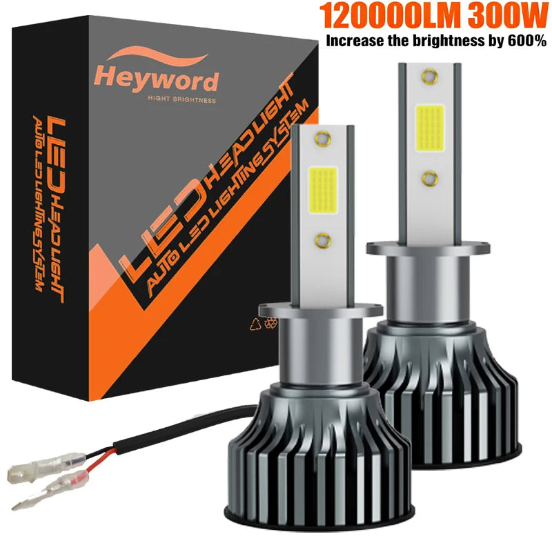 Heyword 2pcs bombillas 12V 9005 9006 H1 H4 H7 H13 9004 9007, 120000LM 300W  faro LED superbrillante para coche, Chip COB, 6000K