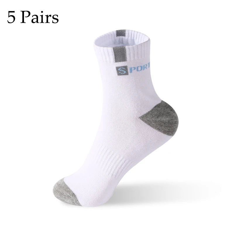 5 Pairs Cotton Sock for Men Sport Breathable Soft Letter Fashion Sneakers High Elastic Middle Tube Stocking Towel Sox Summer