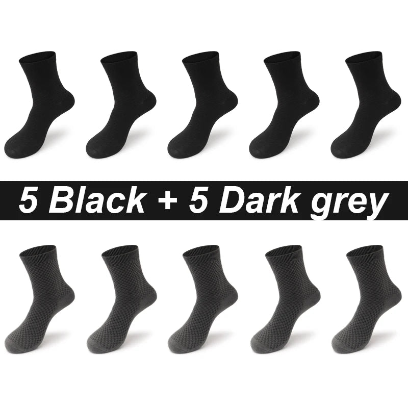 10Pairs/Lot Men's Bamboo Fiber Socks Long Black Business Soft Breathable New High Quality  Autumn for Male Socks Plus Size 39-48