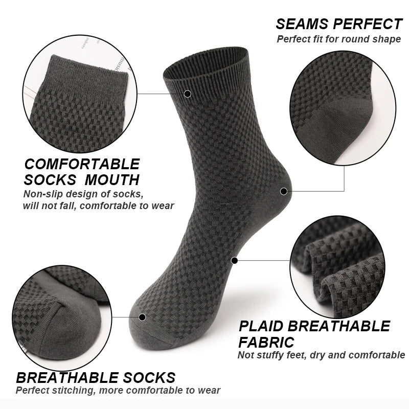 10Pairs/Lot Men's Bamboo Fiber Socks Long Black Business Soft Breathable New High Quality  Autumn for Male Socks Plus Size 39-48