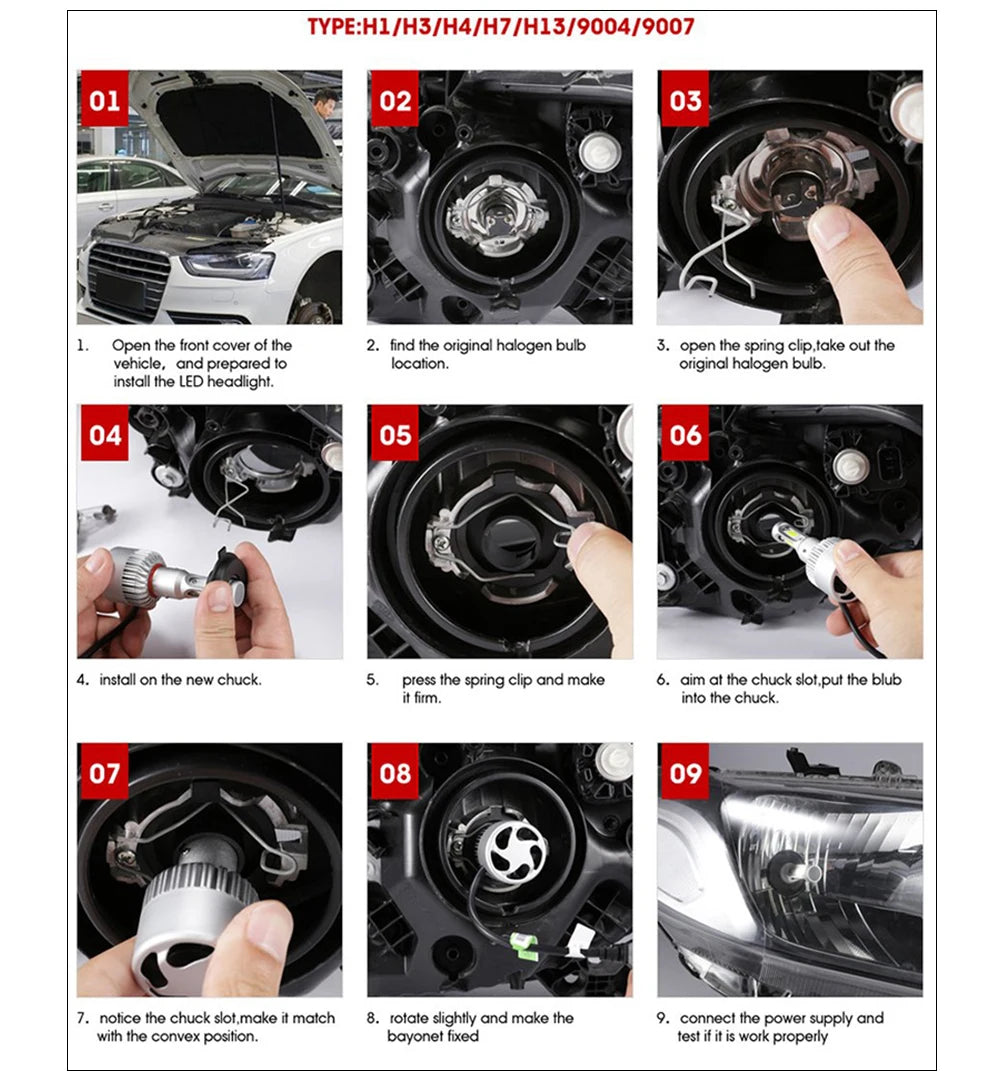 Infitary H7 H4 LED Car Headlights H11 H1 9005 9006 Lamp for Auto 6500K Super Bright Bulbs Automobile Accessories Kits Moto Light