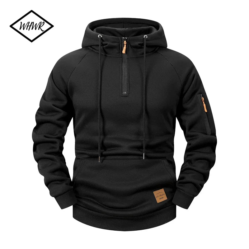 2025 Autumn/Winter Men's Hoodie Fashion Casual Sports Hoodie Retro Harajuku Long Sleeve Zipper Multi Pocket Loose Street Wear