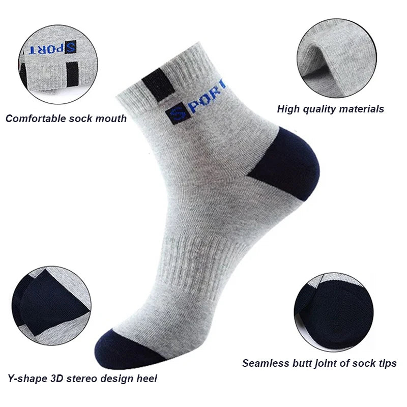 5 Pairs Cotton Sock for Men Sport Breathable Soft Letter Fashion Sneakers High Elastic Middle Tube Stocking Towel Sox Summer