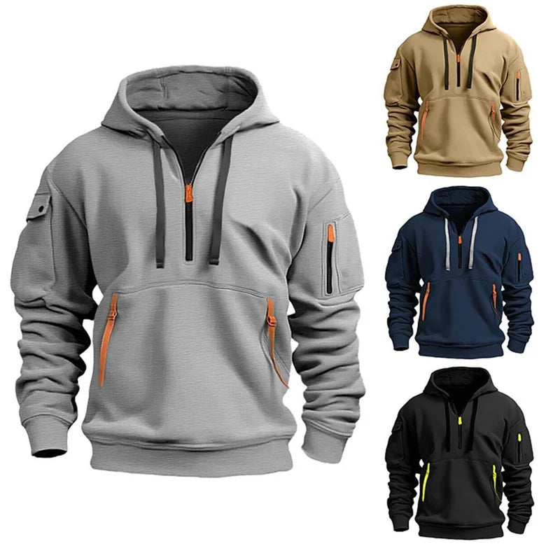 Men's Hoodie Multi Pocket Zipper Casual Sports Hoodie Men/Women Plus Size Loose Pullover Fashion Sweatshirt Long-Sleeve tops
