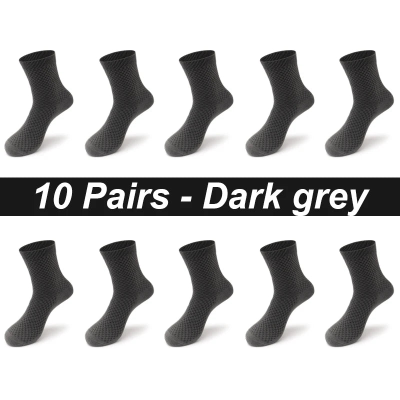 10Pairs/Lot Men's Bamboo Fiber Socks Long Black Business Soft Breathable New High Quality  Autumn for Male Socks Plus Size 39-48