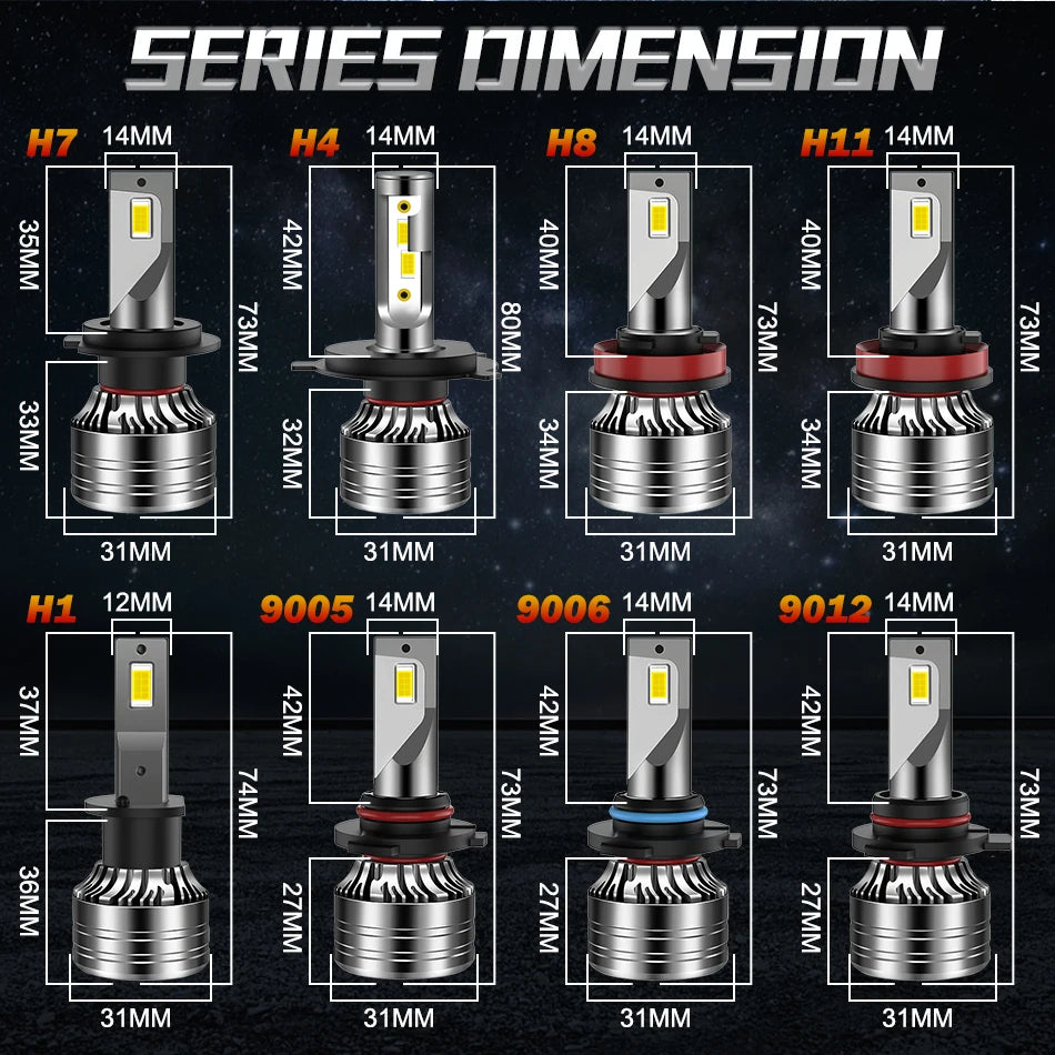 Dualvision 2PCS Car Lights H7 H4 H1 9006 H11 9005 Super Bright LED Headlights High Low Beam Fog Light Bulb White 6000K 12V