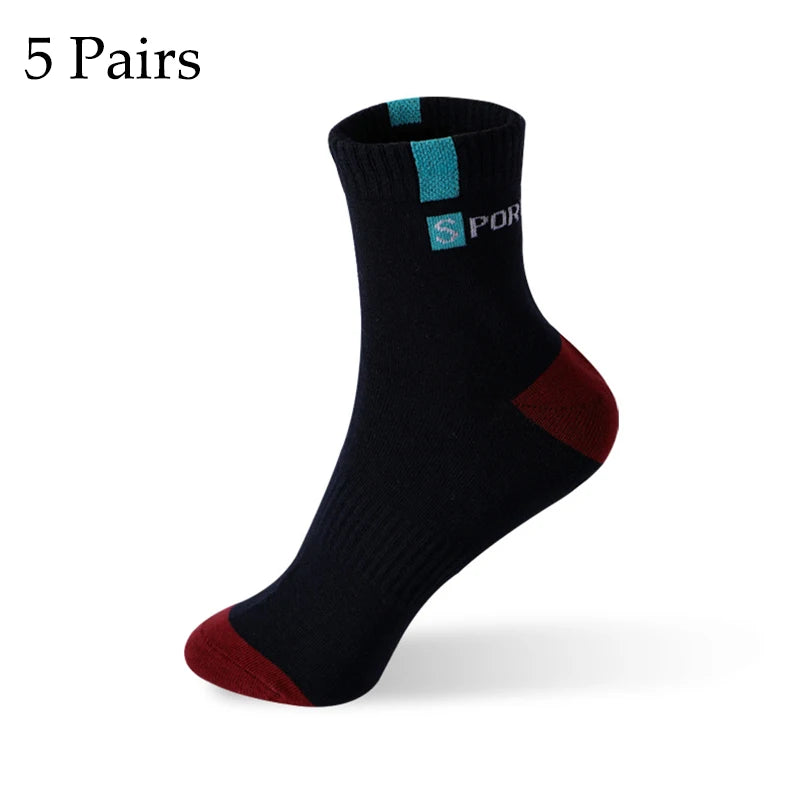 5 Pairs Cotton Sock for Men Sport Breathable Soft Letter Fashion Sneakers High Elastic Middle Tube Stocking Towel Sox Summer