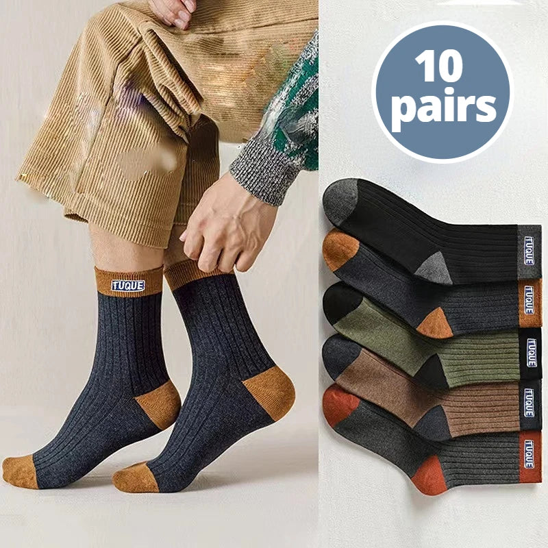 5 Pairs Men's Trendy Color Block Crew Socks, Breathable Comfy Casual Unisex Socks For Men's Outdoor Wearing All Seasons Wearing