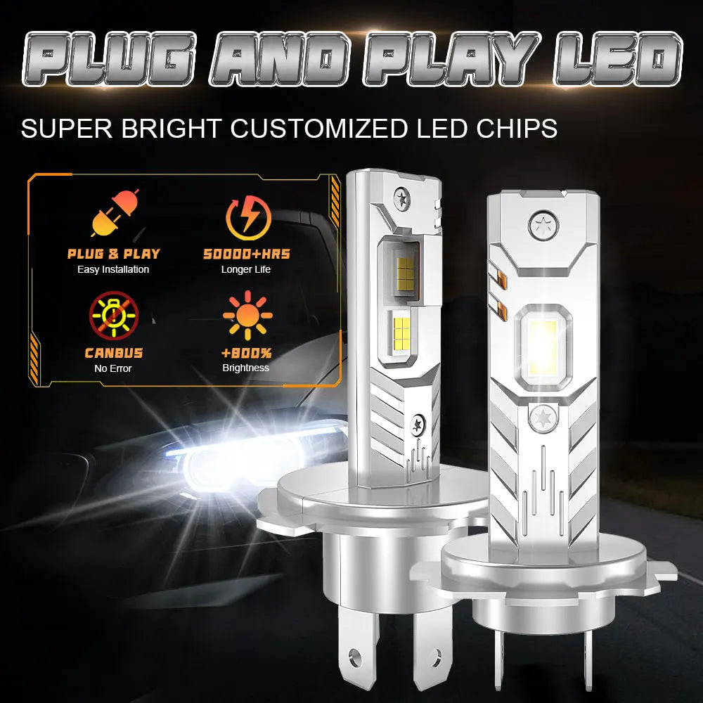 H7 H4 H1 LED Lights for Car Headlight Bulb 1000000LM Mini Wireless Auto Lamp +800% Bright Spotlights Automobile Headlamp 12V 24V