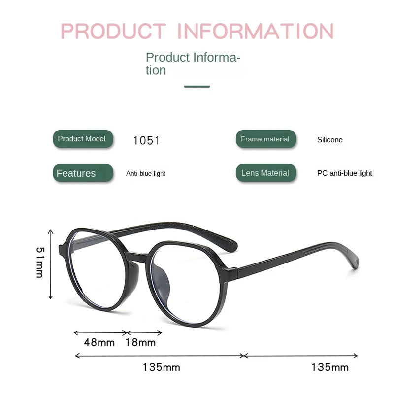Blue Light Blocking Glasses for Kids Computer Glasses Silicone Frame Clear Lens Girl Boy Video Gaming Children Safety Eyewear