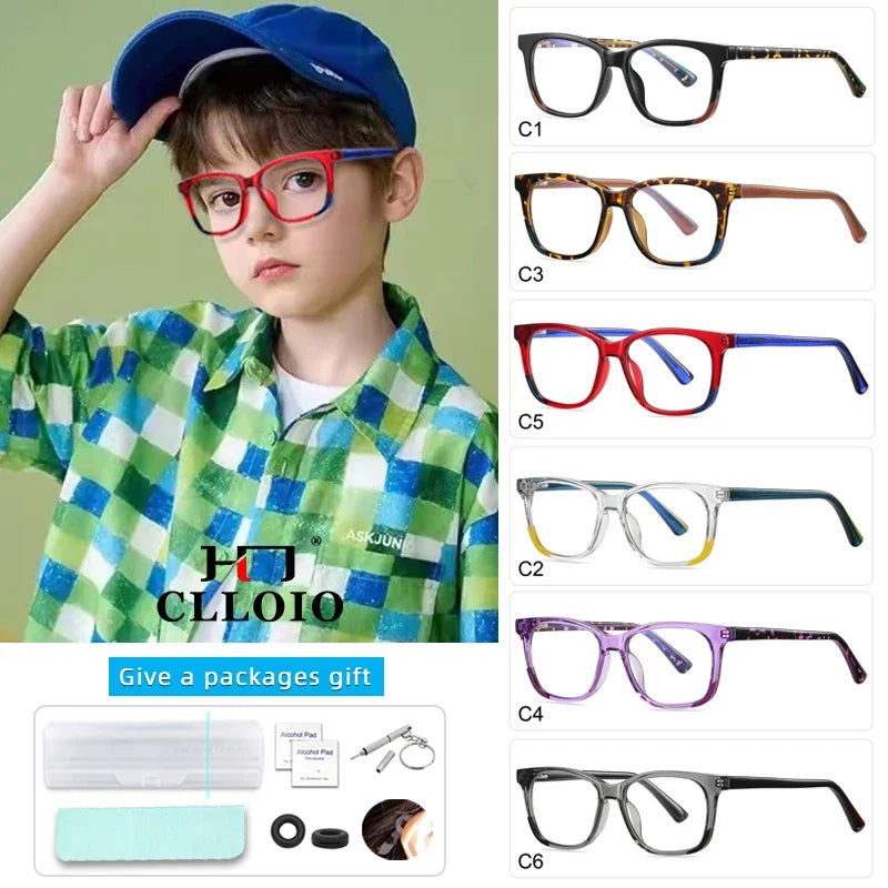 CLLOIO Ultralight Kids Myopia Learn Eyewear Fashion Blue Light Blocking Glasses Teenagers Children Optical Frame