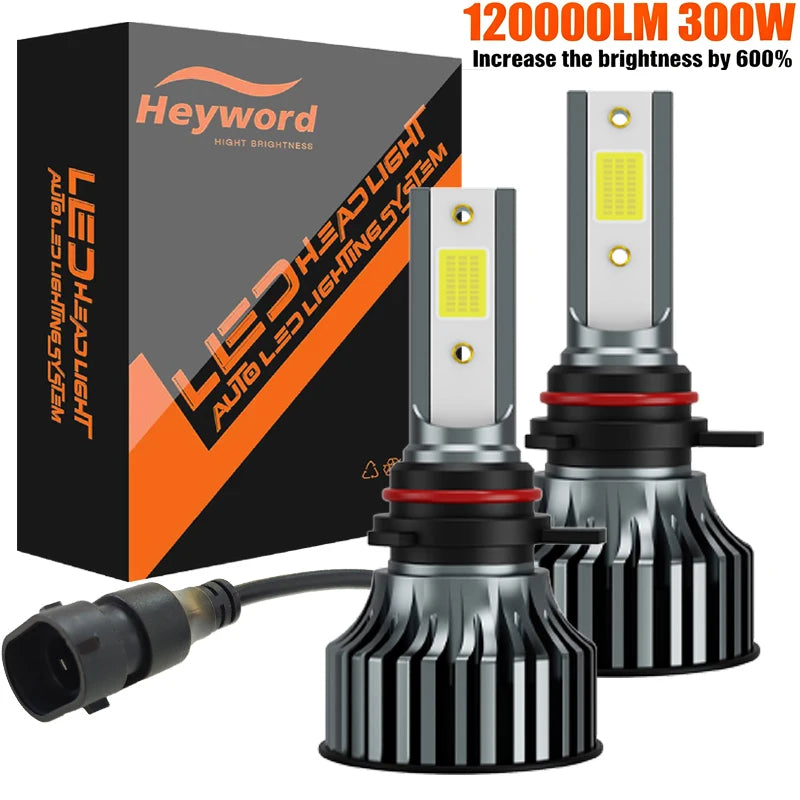 Heyword 2pcs bombillas 12V 9005 9006 H1 H4 H7 H13 9004 9007, 120000LM 300W  faro LED superbrillante para coche, Chip COB, 6000K