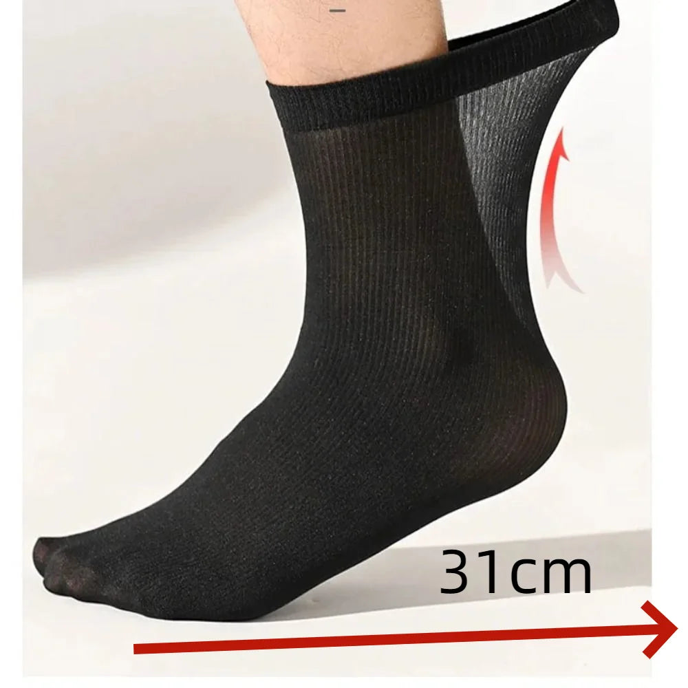 10pairs Men Ice Silk Socks Summer Spring Ultra-thin Socks Solid Business Socks Breathable Soft Socks Ankle Bamboo Fiber Socks