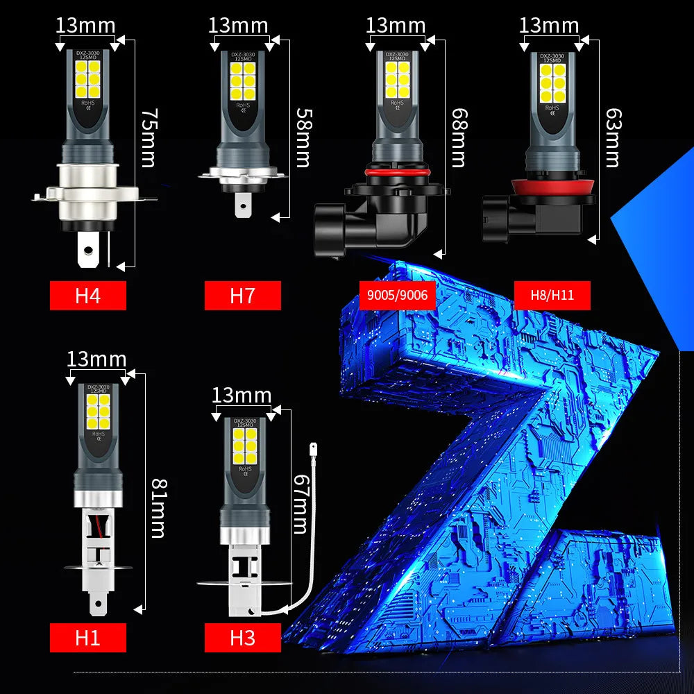 2Pcs H8 H11 LED Bulb H16 JP 9005 HB3 9006 HB4 Led Lamp Super Bright Car Fog Lights Day Driving Running Light 12V 6000K White