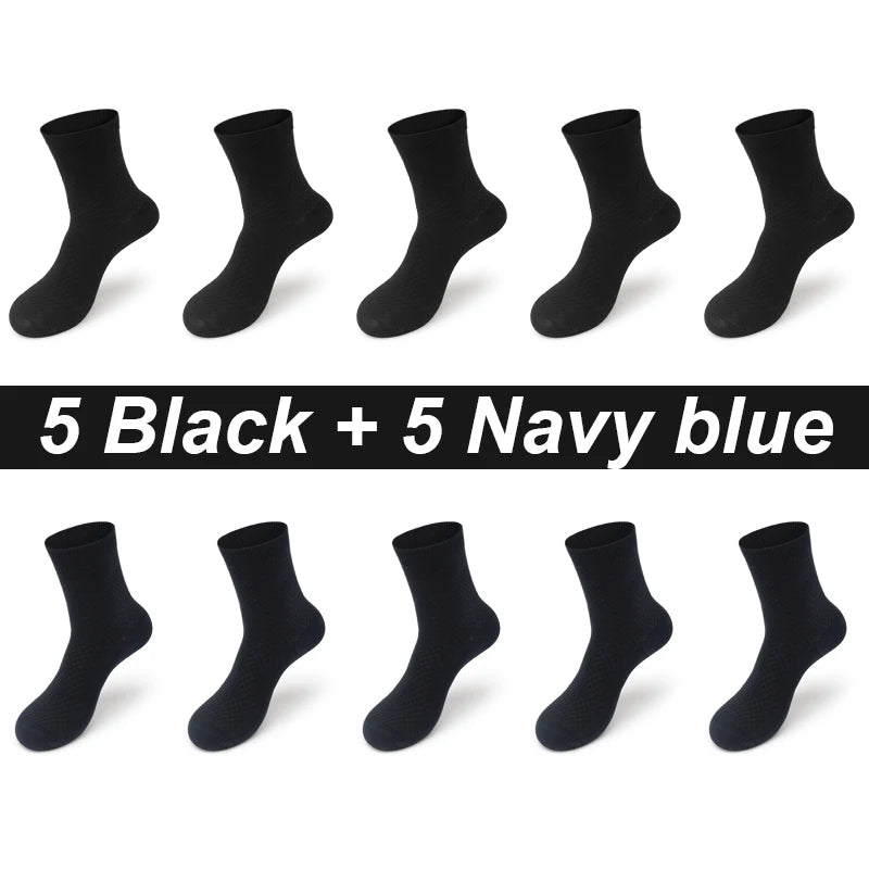 10Pairs/Lot Men's Bamboo Fiber Socks Long Black Business Soft Breathable New High Quality  Autumn for Male Socks Plus Size 39-48