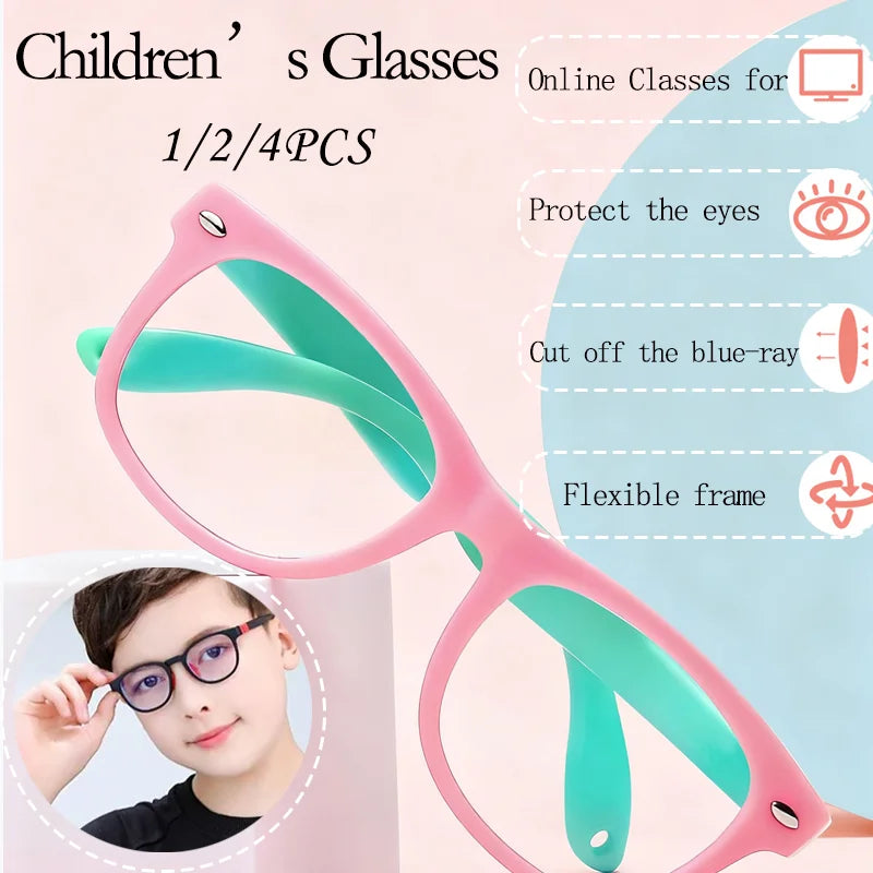 1/2/4PCS New Trendy Kids Anti Blue Light Glasses Square Frame Computer Game Glasses Boys Girls Lightweight Portable Eyewear