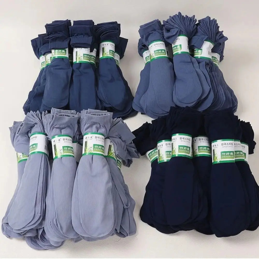 10pairs Men Ice Silk Socks Summer Spring Ultra-thin Socks Solid Business Socks Breathable Soft Socks Ankle Bamboo Fiber Socks