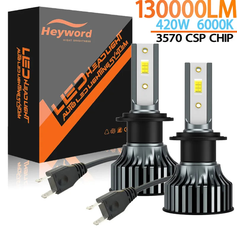Heyword 2pcs bombillas 12V 9005 9006 H1 H4 H7 H13 9004 9007, 120000LM 300W  faro LED superbrillante para coche, Chip COB, 6000K