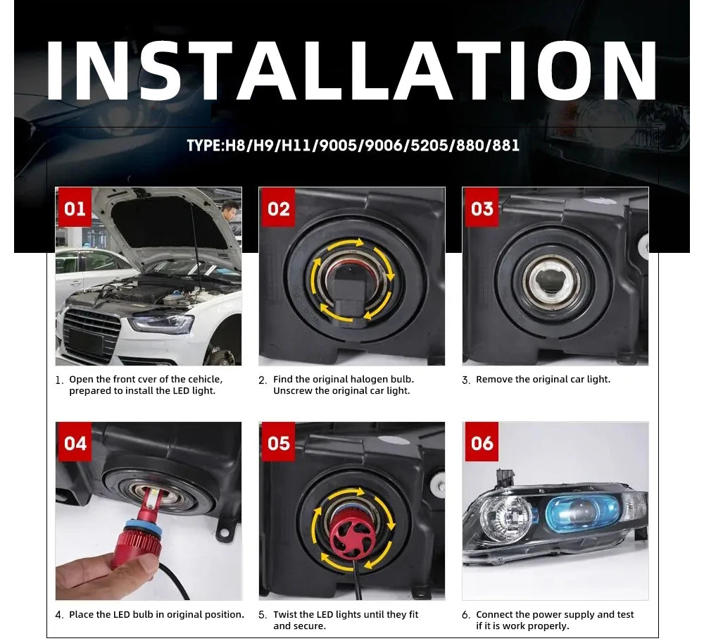 Infitary H7 H4 LED Car Headlights H11 H1 9005 9006 Lamp for Auto 6500K Super Bright Bulbs Automobile Accessories Kits Moto Light