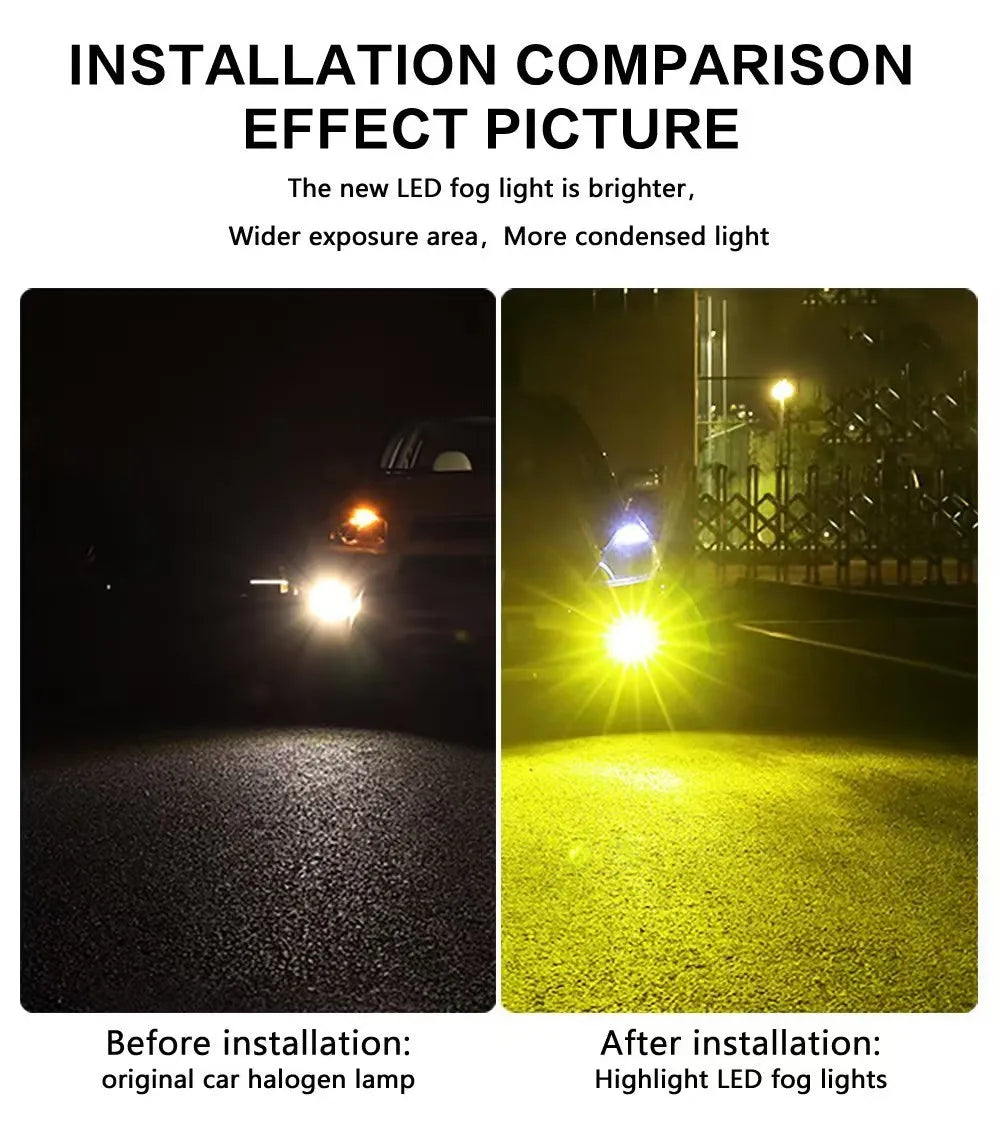 2 H8 H9 LED H11 9005 HB3 9006 HB4 car CSP LED fog light bulbs 3000K6000K yellow white car fog lights daytime running lights