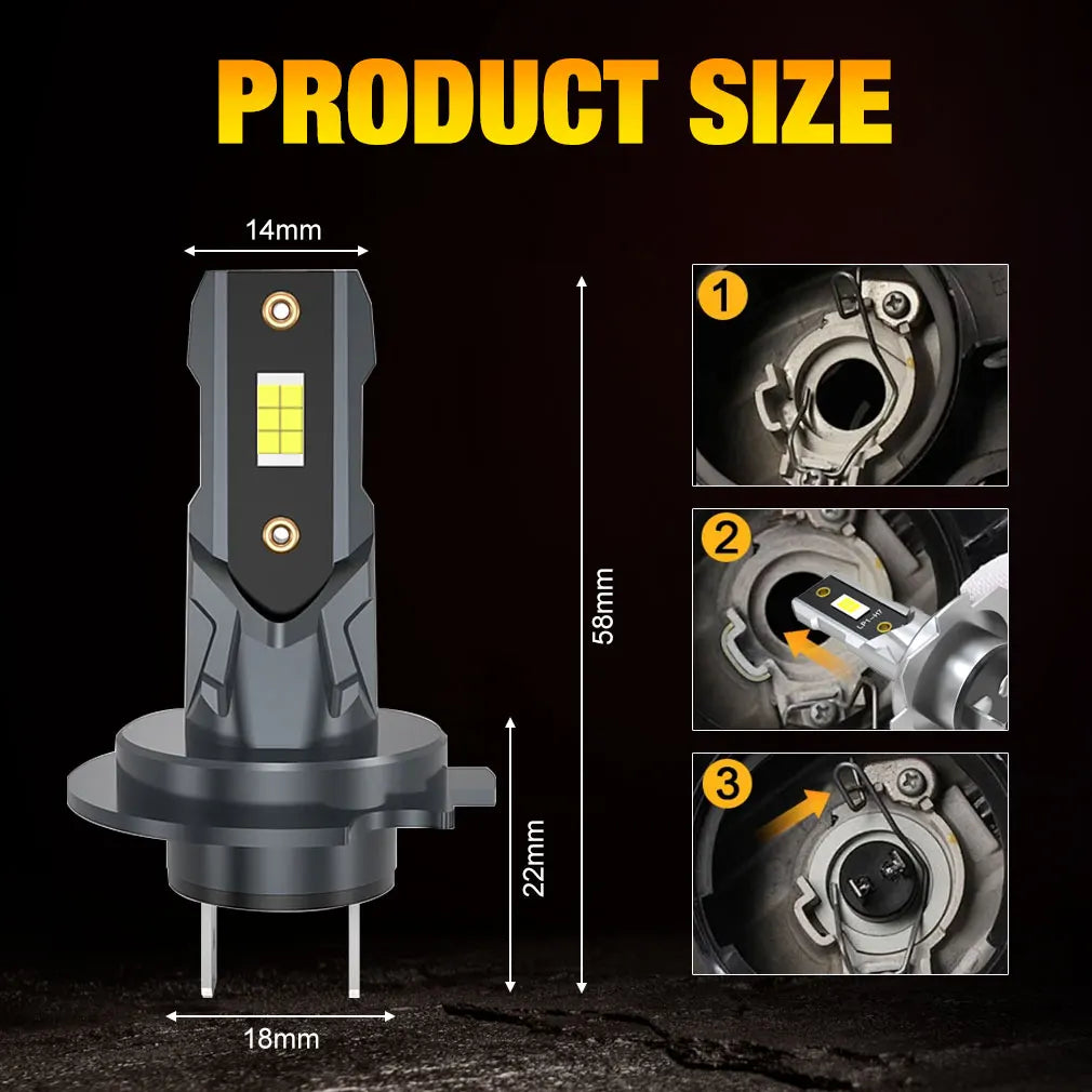 2Pcs 22000LM H7 LED Headlight Bulb 12pcs CSP 3570 Car Headlamp Auto Mini Canbus H7 Led Bulb Turbo Light 6500K 12V 110W