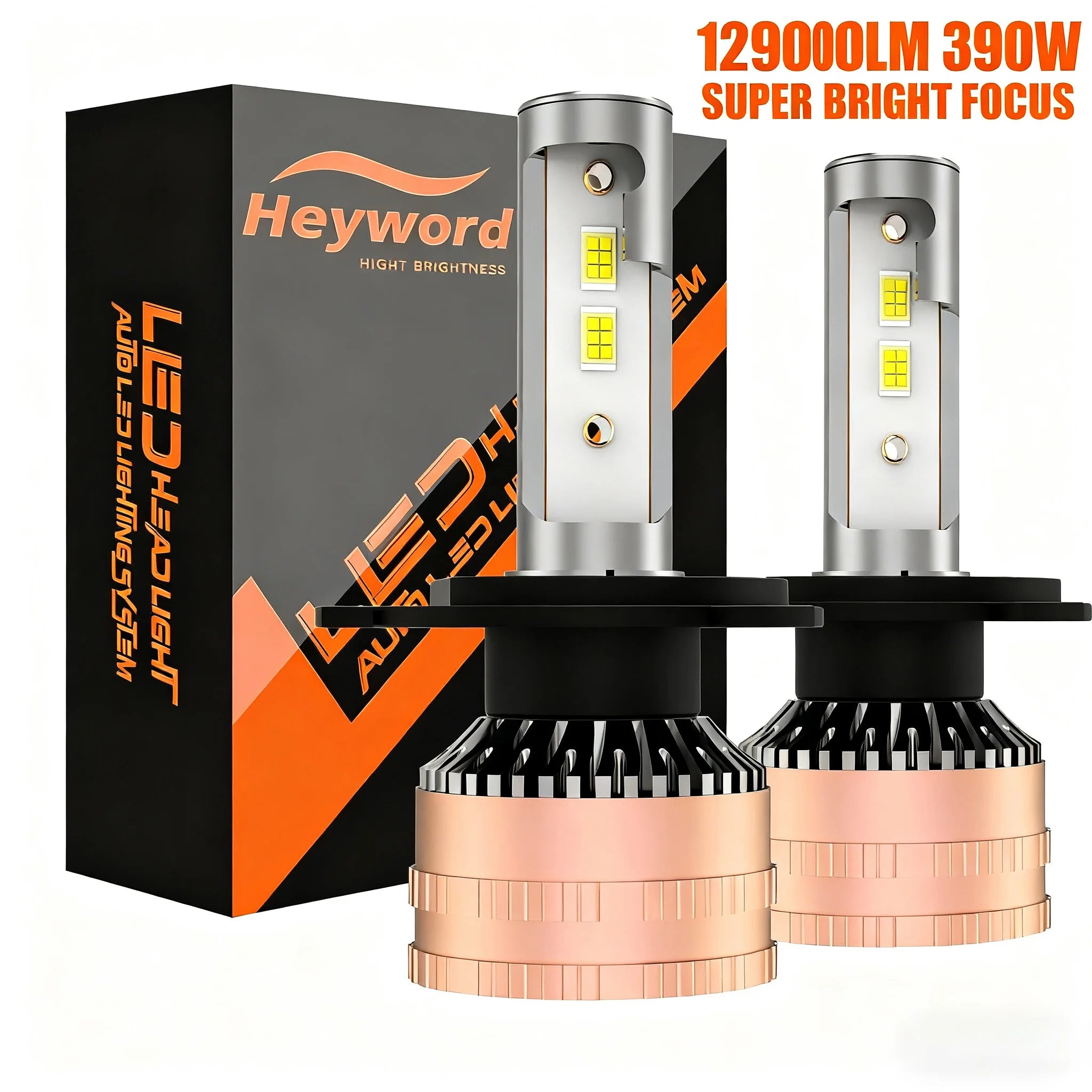 Heyword High Power CSP H4 H7 LED 390W 129000LM H1 H8 H9 H11 Car LED Light Bulbs 9005 HB3 9006 HB4 9012 HIR2 Auto Fog Lamp 6000K