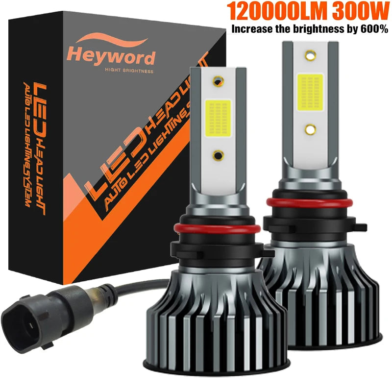 Heyword 2pcs bombillas 12V 9005 9006 H1 H4 H7 H13 9004 9007, 120000LM 300W  faro LED superbrillante para coche, Chip COB, 6000K