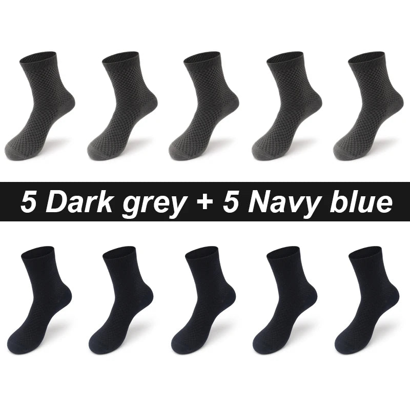 10Pairs/Lot Men's Bamboo Fiber Socks Long Black Business Soft Breathable New High Quality  Autumn for Male Socks Plus Size 39-48