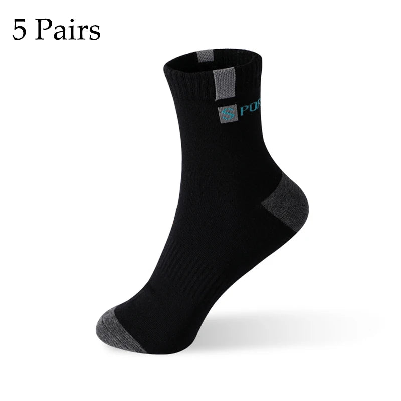 5 Pairs Cotton Sock for Men Sport Breathable Soft Letter Fashion Sneakers High Elastic Middle Tube Stocking Towel Sox Summer