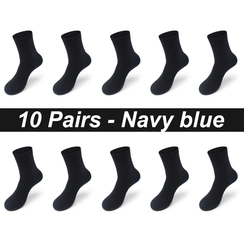 10Pairs/Lot Men's Bamboo Fiber Socks Long Black Business Soft Breathable New High Quality  Autumn for Male Socks Plus Size 39-48