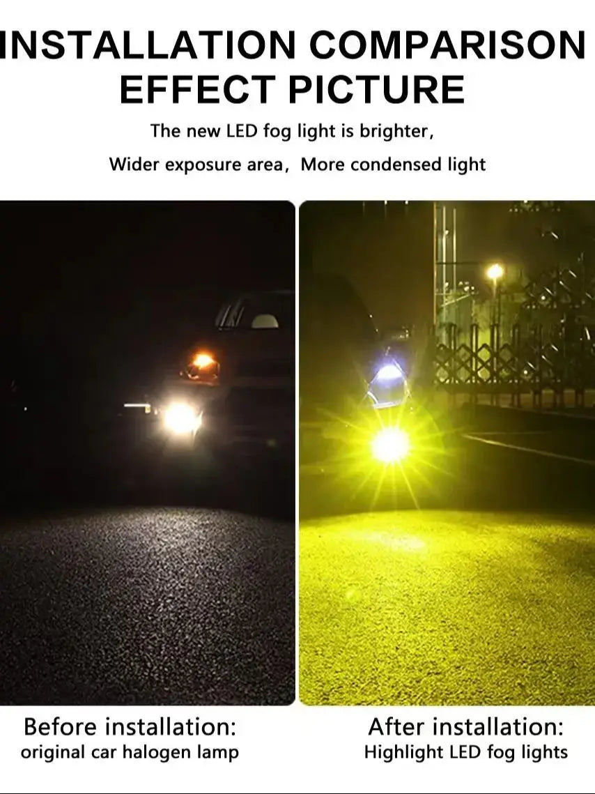 2 H8 H9 LED H11 9005 HB3 9006 HB4 car CSP LED fog light bulbs 3000K6000K yellow white car fog lights daytime running lights