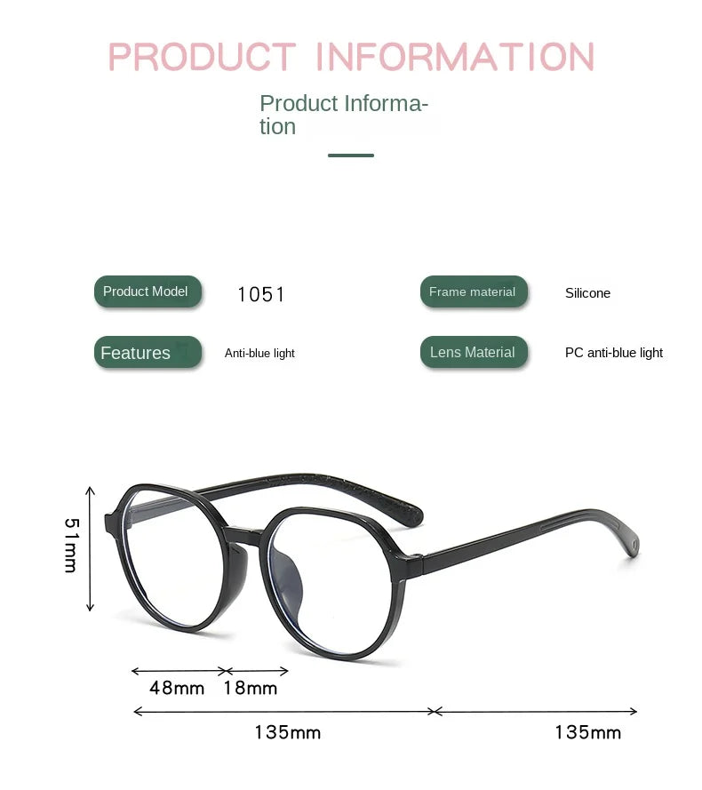 Blue Light Blocking Glasses for Kids Computer Glasses Silicone Frame Clear Lens Girl Boy Video Gaming Children Safety Eyewear