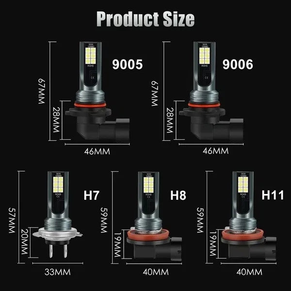2Pcs H8 H9 H11 LED Car Fog Light Bulbs DRL Motorcycle Headlight Lamp Auto Driving Headlamp 3000K 6000K 12000K 12V 24V 80W