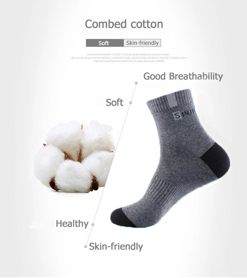 5 Pairs Cotton Sock for Men Sport Breathable Soft Letter Fashion Sneakers High Elastic Middle Tube Stocking Towel Sox Summer