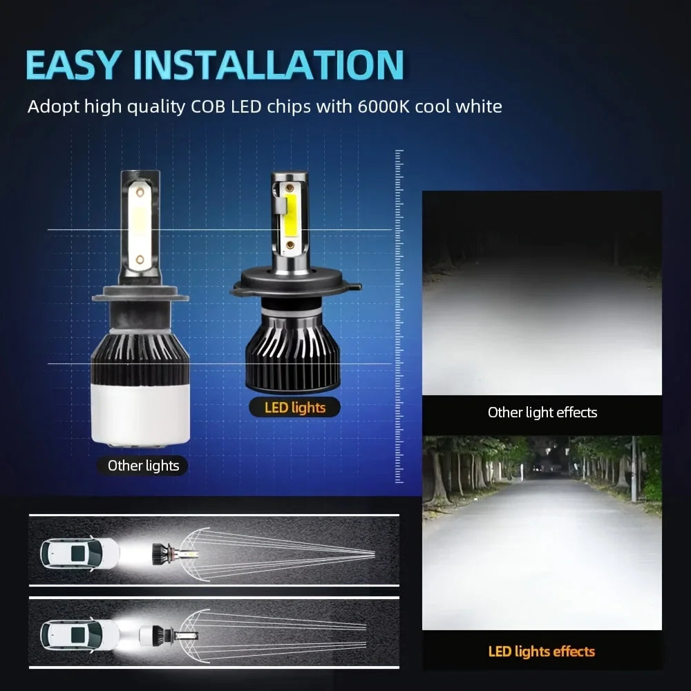 Heyword 2pcs bombillas 12V 9005 9006 H1 H4 H7 H13 9004 9007, 120000LM 300W  faro LED superbrillante para coche, Chip COB, 6000K