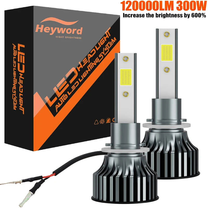 Heyword 2pcs bombillas 12V 9005 9006 H1 H4 H7 H13 9004 9007, 120000LM 300W  faro LED superbrillante para coche, Chip COB, 6000K