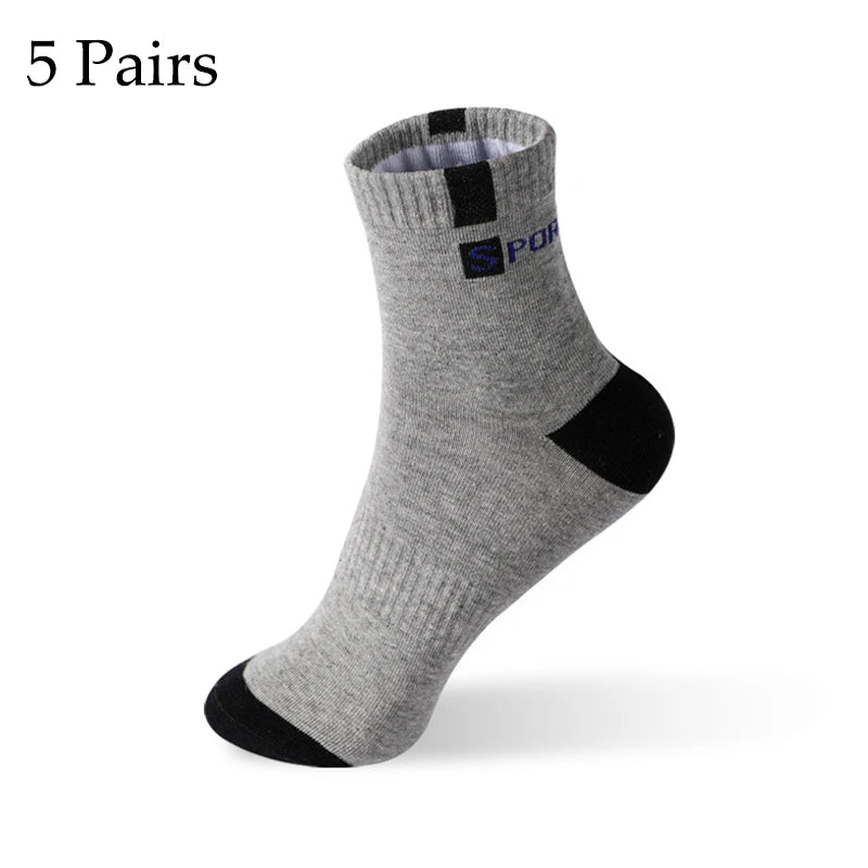 5 Pairs Cotton Sock for Men Sport Breathable Soft Letter Fashion Sneakers High Elastic Middle Tube Stocking Towel Sox Summer