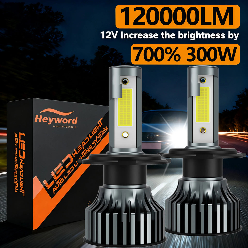 Heyword 2pcs bombillas 12V 9005 9006 H1 H4 H7 H13 9004 9007, 120000LM 300W  faro LED superbrillante para coche, Chip COB, 6000K